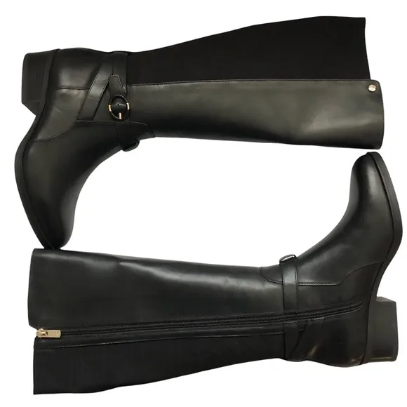 New Taryn Rose Black Leather Gigi Weatherproof Knee High Boot 9