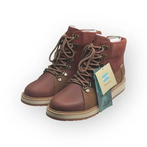 new Toms ☀︎︎ Mesa Waterproof Leather Bootie ☀︎︎ Hiking Boot ☀︎︎ Penny Brown 6.5M