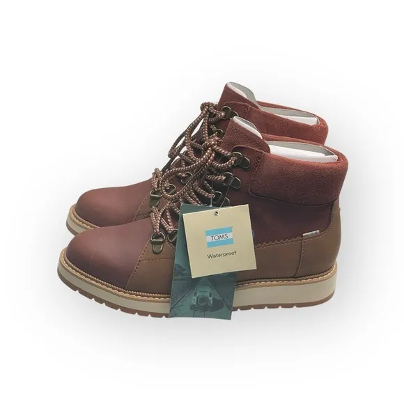 new Toms ☀︎︎ Mesa Waterproof Leather Bootie ☀︎︎ Hiking Boot ☀︎︎ Penny Brown 6.5M