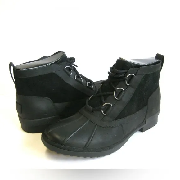 NEW | UGG Heather waterproof leather &amp; rubber ankle boot lace up Womens 8.5