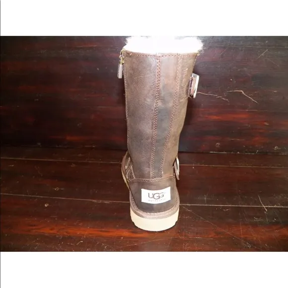 New UGG Kids Brown Leather Buckle Boots