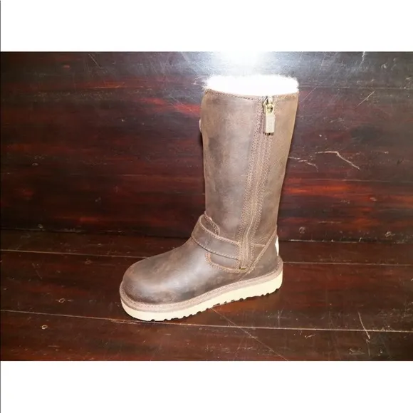 New UGG Kids Brown Leather Buckle Boots