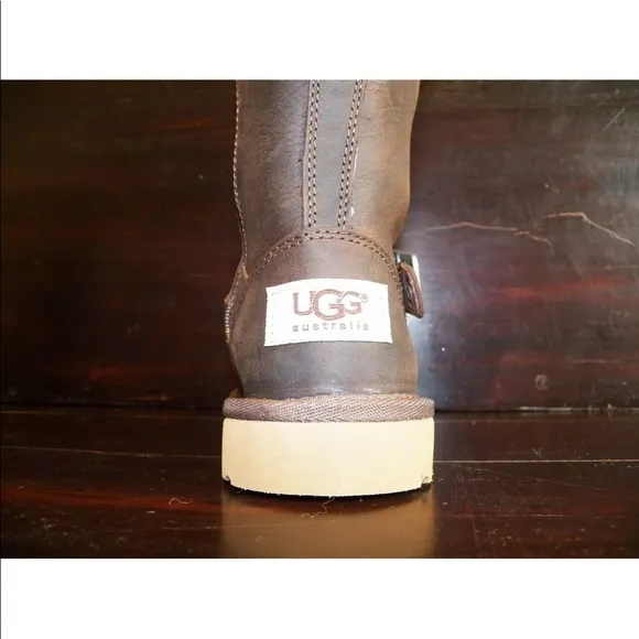 New UGG Kids Brown Leather Buckle Boots