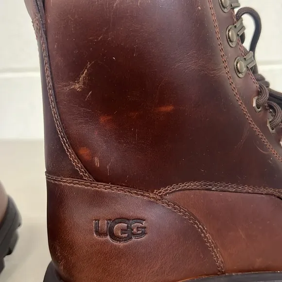 New Ugg sz7 brown leather boots kirkson fur lined cordovan waterproof sheep wool