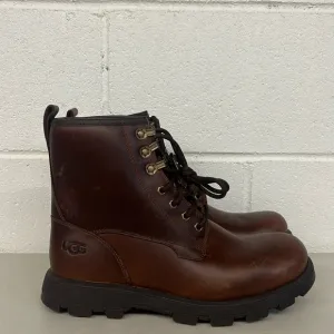 New Ugg sz7 brown leather boots kirkson fur lined cordovan waterproof sheep wool