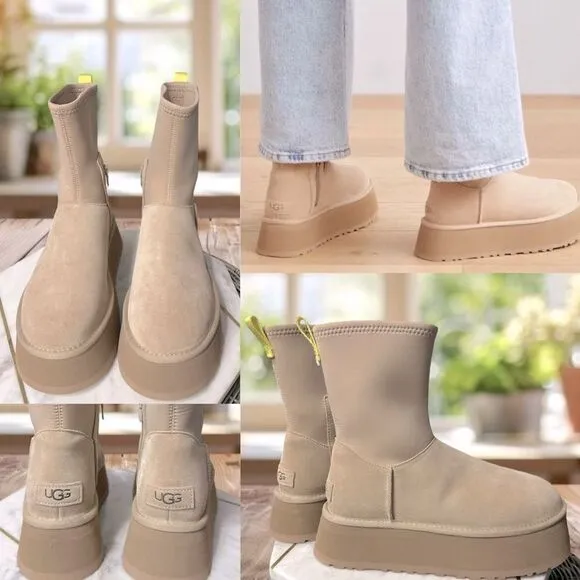 NEW UGG Women's Classic Dipper Sand Platform Shearling Suede Boots 1144031 SZ 9