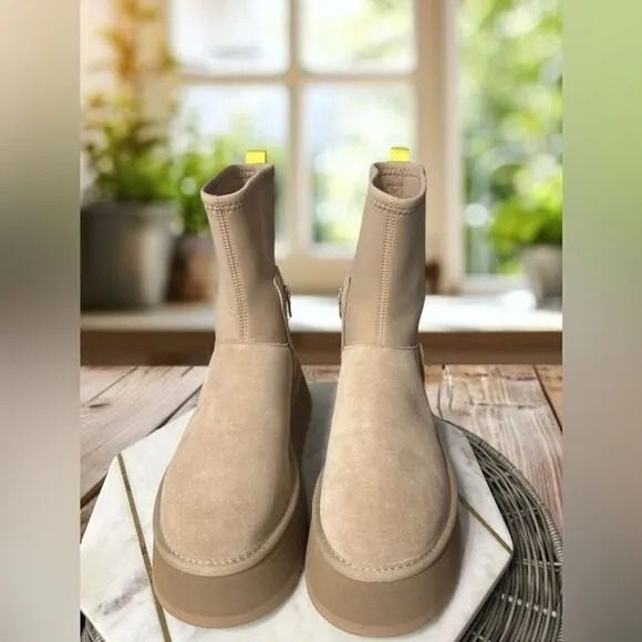 NEW UGG Women's Classic Dipper Sand Platform Shearling Suede Boots 1144031 SZ 9