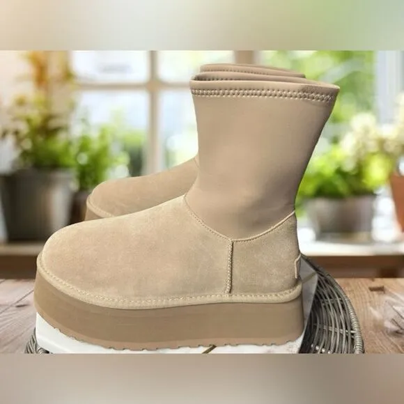 NEW UGG Women's Classic Dipper Sand Platform Shearling Suede Boots 1144031 SZ 9