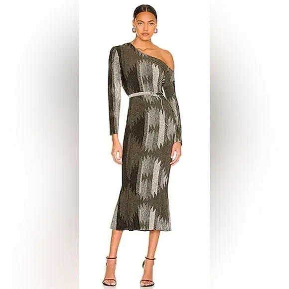 NEW w/TAG NORMA KAMALI Long Sleeve Drop Shoulder Fishtail Southwest Dress Large