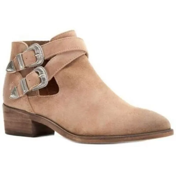 NEW FRYE Ray Western Shootie Suede Ankle Boots - Size 7M Beige Multi NEW in Box
