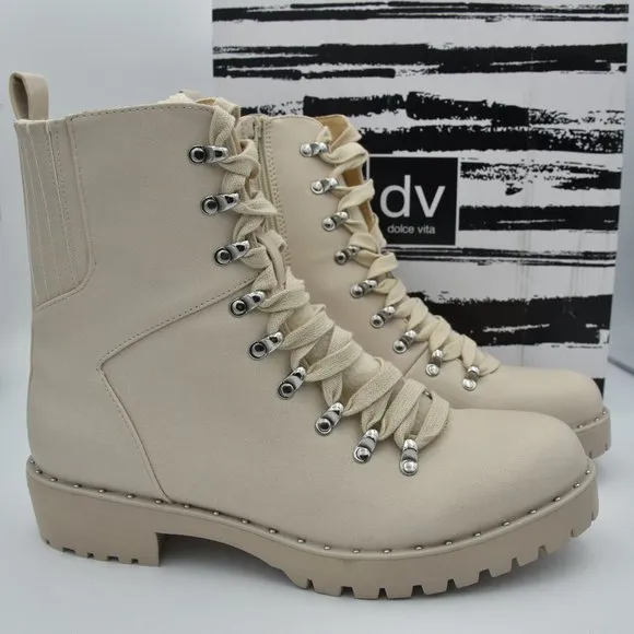 NIB DV Dolce Vita Oderra Women's Ankle Combat Boots, Off White, 9.5