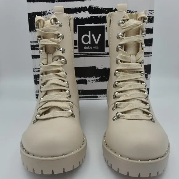 NIB DV Dolce Vita Oderra Women's Ankle Combat Boots, Off White, 9.5