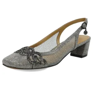 NIB J. Renee Women's Faleece Pump 10M‎ Block Heel Pewter Glitter