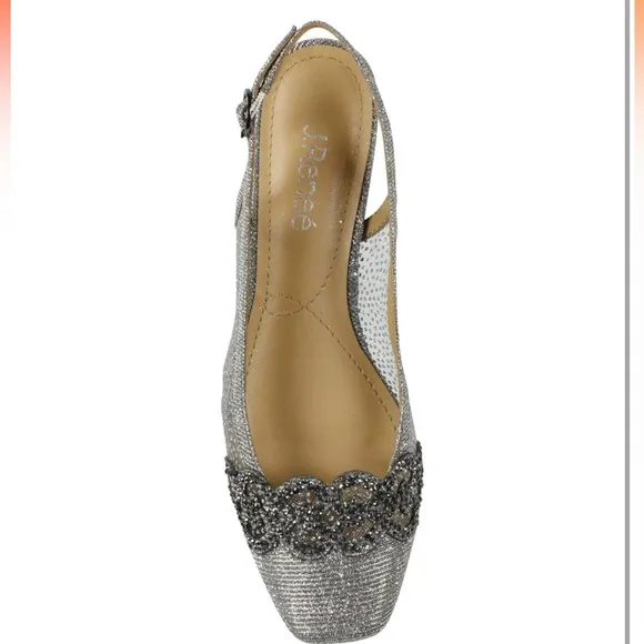 NIB J. Renee Women's Faleece Pump 10M‎ Block Heel Pewter Glitter