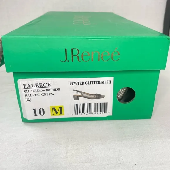 NIB J. Renee Women's Faleece Pump 10M‎ Block Heel Pewter Glitter