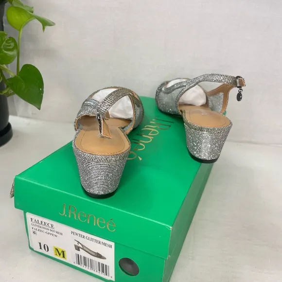 NIB J. Renee Women's Faleece Pump 10M‎ Block Heel Pewter Glitter
