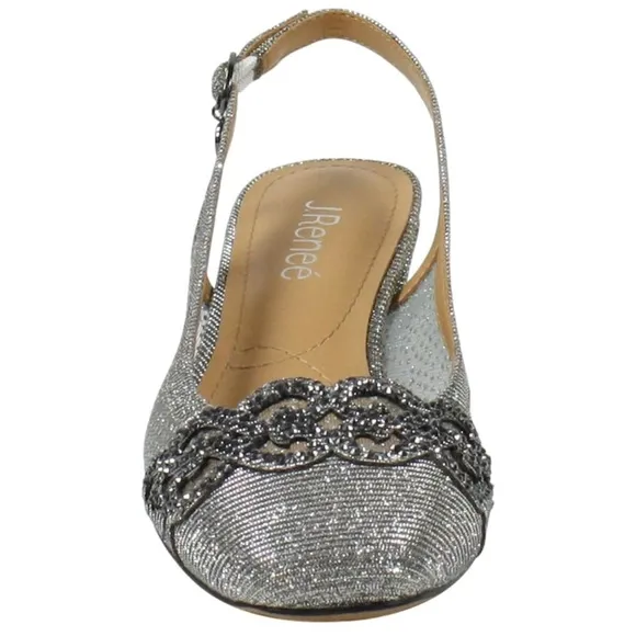 NIB J. Renee Women's Faleece Pump 10M‎ Block Heel Pewter Glitter