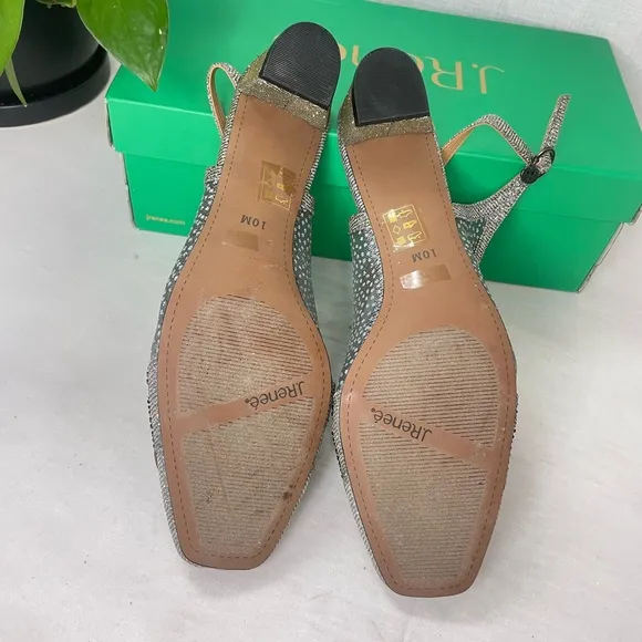 NIB J. Renee Women's Faleece Pump 10M‎ Block Heel Pewter Glitter