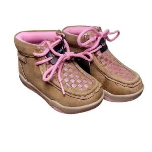 NIB M&amp;F Western Twister Lauren Light-Up Tie Boots, Girl's Size 8, Pink &amp; Brown