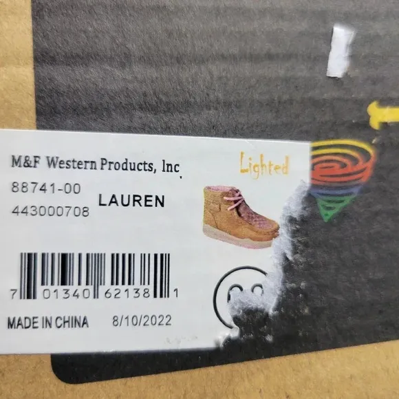 NIB M&amp;F Western Twister Lauren Light-Up Tie Boots, Girl's Size 8, Pink &amp; Brown