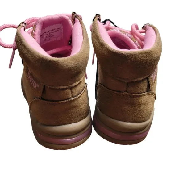 NIB M&amp;F Western Twister Lauren Light-Up Tie Boots, Girl's Size 8, Pink &amp; Brown