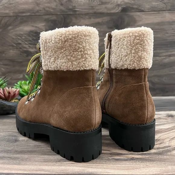 NIB Steve Madden Aniko Faux Fur Lace Up Winter Combat Boots Chestnut Suede