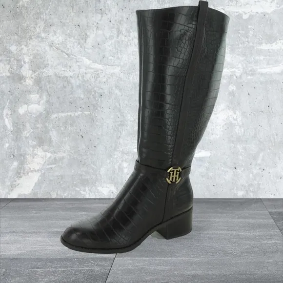 NIB Tommy Hilfiger Diwan2 Women's Croco Boots Dark Brown 11