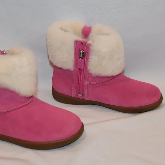 NIB UGG GIRLS TODDLER PINK SHEARLING CUFF‎ ANKLE WINTER BOOTS PINK