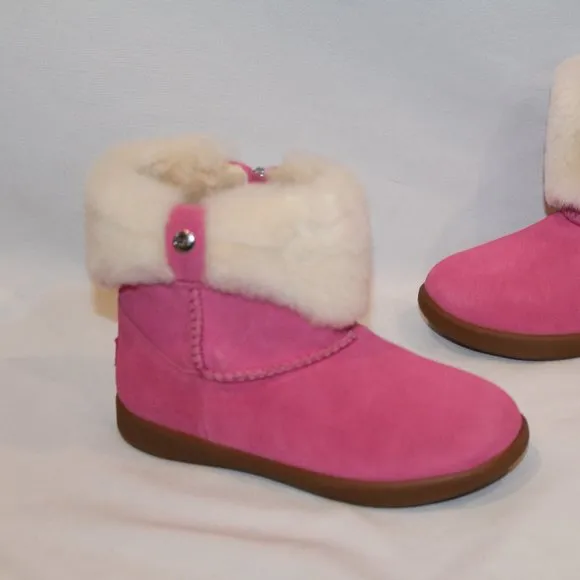NIB UGG GIRLS TODDLER PINK SHEARLING CUFF‎ ANKLE WINTER BOOTS PINK