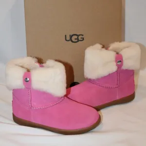 NIB UGG GIRLS TODDLER PINK SHEARLING CUFF‎ ANKLE WINTER BOOTS PINK