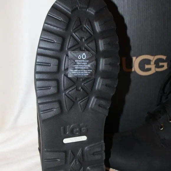 NIB UGG MEN'S RITTER LEATHER LOGO WORK‎ WINTER BOOTS BLACK 10
