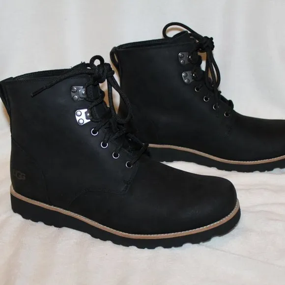 NIB UGG MEN'S RITTER LEATHER LOGO WORK‎ WINTER BOOTS BLACK 10