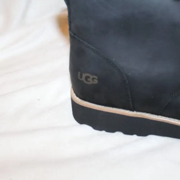 NIB UGG MEN'S RITTER LEATHER LOGO WORK‎ WINTER BOOTS BLACK 10