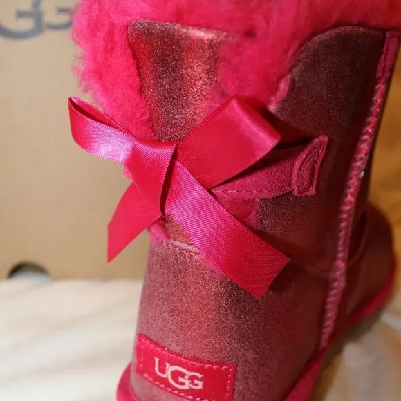 NIB UGG WOMEN'S GLISTEN MINI BAILEY BOW FUSCHIA‎ WINTER BOOTS
