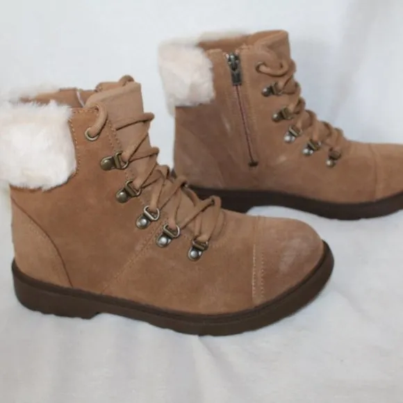 NIB UGG WOMEN'S SUEDE‎ SHEARLING CUFF HIKER WINTER BOOTS CHESTNUT