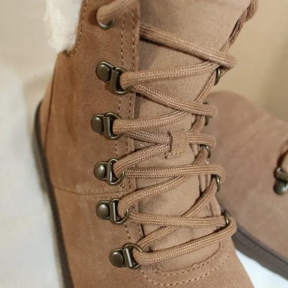 NIB UGG WOMEN'S SUEDE‎ SHEARLING CUFF HIKER WINTER BOOTS CHESTNUT