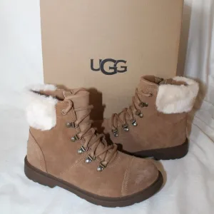 NIB UGG WOMEN'S SUEDE‎ SHEARLING CUFF HIKER WINTER BOOTS CHESTNUT