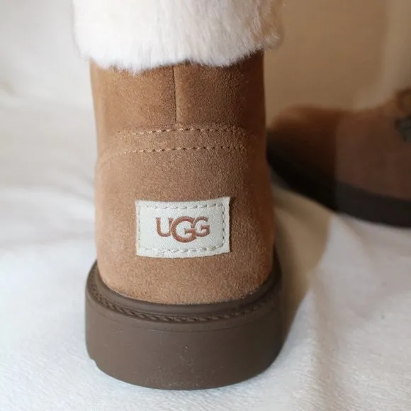 NIB UGG WOMEN'S SUEDE‎ SHEARLING CUFF HIKER WINTER BOOTS CHESTNUT