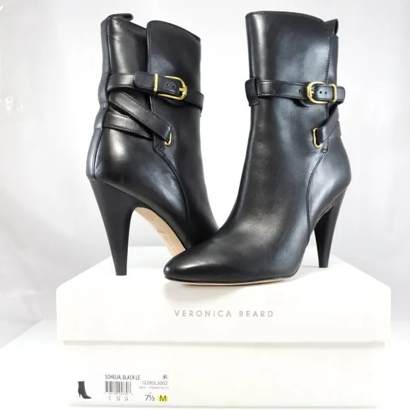 NIB$550 VERONICA BEARD Sohelia Buckled Strap Leather High-heel Ankle Boots 7.5