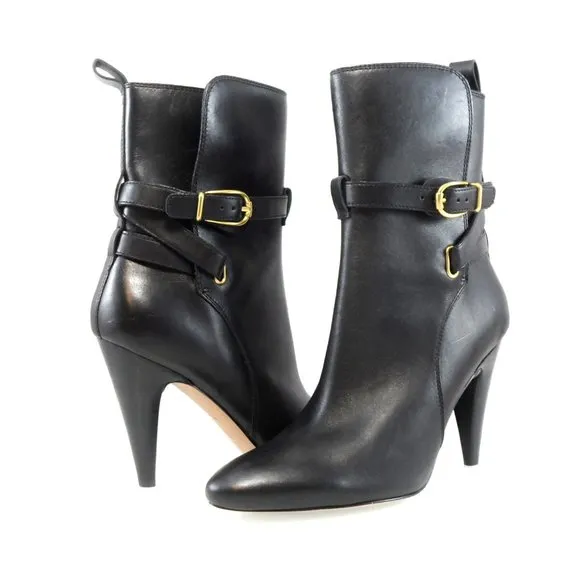 NIB$550 VERONICA BEARD Sohelia Buckled Strap Leather High-heel Ankle Boots 7.5