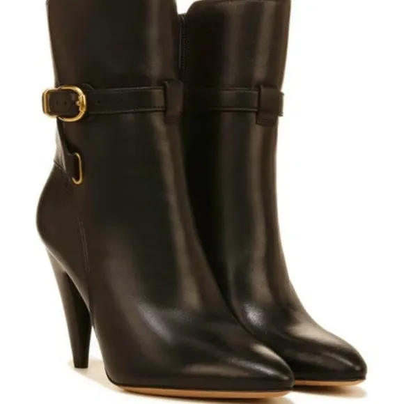 NIB$550 VERONICA BEARD Sohelia Buckled Strap Leather High-heel Ankle Boots 7.5
