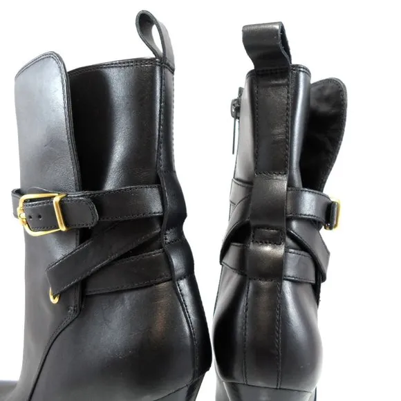 NIB$550 VERONICA BEARD Sohelia Buckled Strap Leather High-heel Ankle Boots 7.5