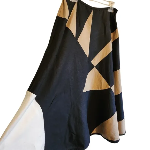 NIC ZOE MIDI LINEN BLEND FULL SKIRT BLACK BROWN WHITE SIZE 8