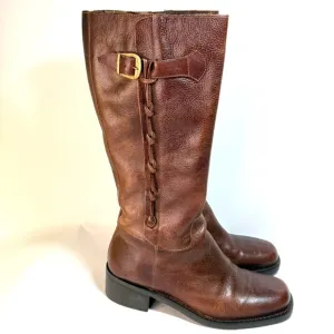 Nicole Brown Distressed Leather Riding Boots with Box 7.5M
