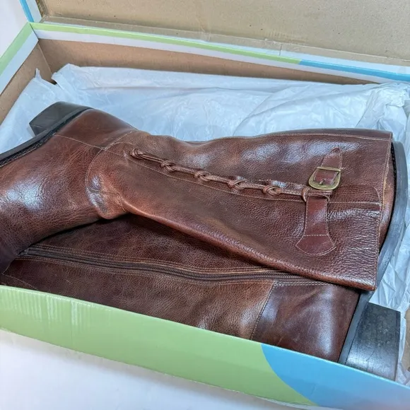 Nicole Brown Distressed Leather Riding Boots with Box 7.5M