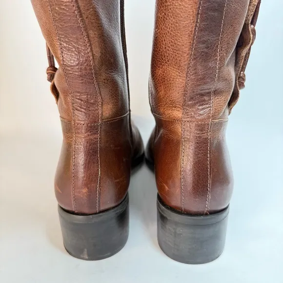 Nicole Brown Distressed Leather Riding Boots with Box 7.5M