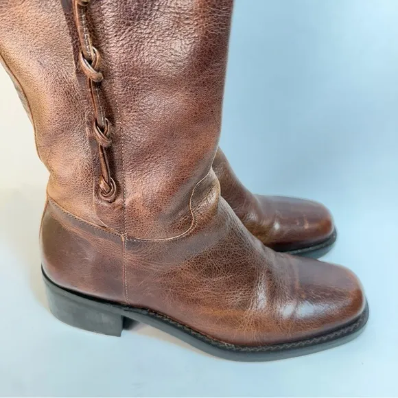 Nicole Brown Distressed Leather Riding Boots with Box 7.5M
