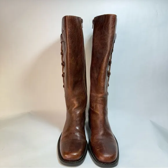 Nicole Brown Distressed Leather Riding Boots with Box 7.5M