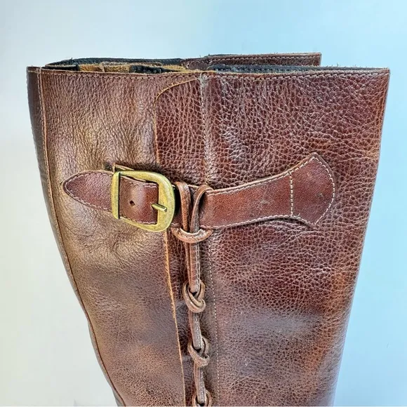 Nicole Brown Distressed Leather Riding Boots with Box 7.5M