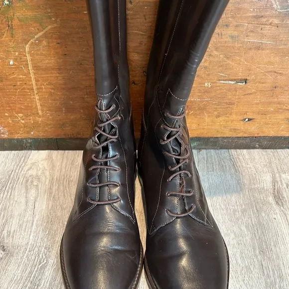Nine West Brown Genuine Leather Laceup Riding Boots Size 8.5